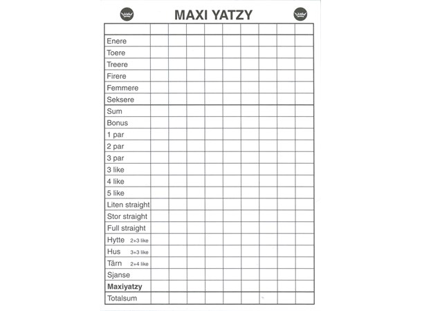 Maxi Yatzy Blokk uten terninger Norsk 