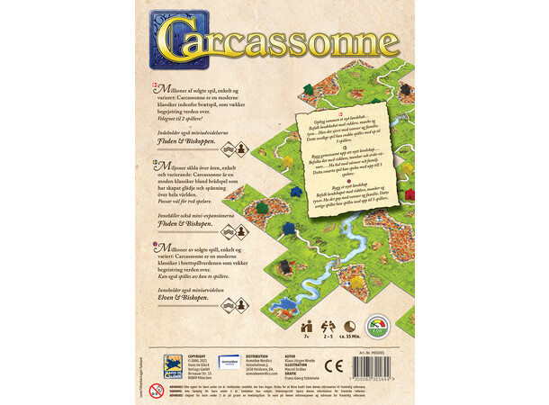 Carcassonne Brettspill - Norsk Grunnspillet m/ Elven & Biskopen Exp. 