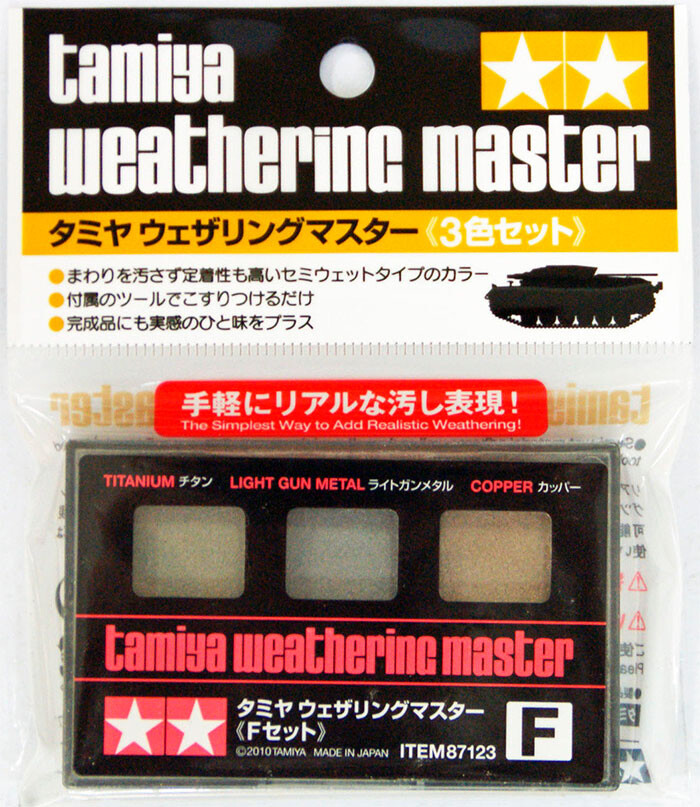 Tamiya Weathering Master F-Set Titanium, Light Gun Metal, Copper
