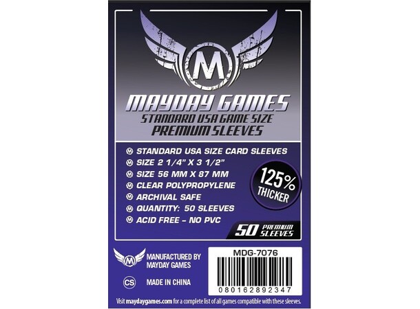 Brettspill Kortskydd 50 st 56-87mm Mayday Standard USA 