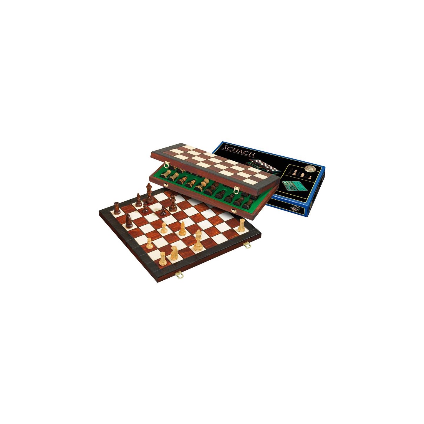 Schack i trä m/ pjäser Hopfällbart 40x40 45mm fält - kung 78mm