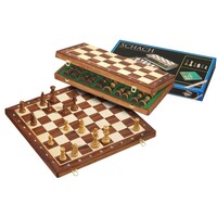 Schack i trä m/ pjäser Hopfällbart 47x47 50mm fält - kung 90mm
