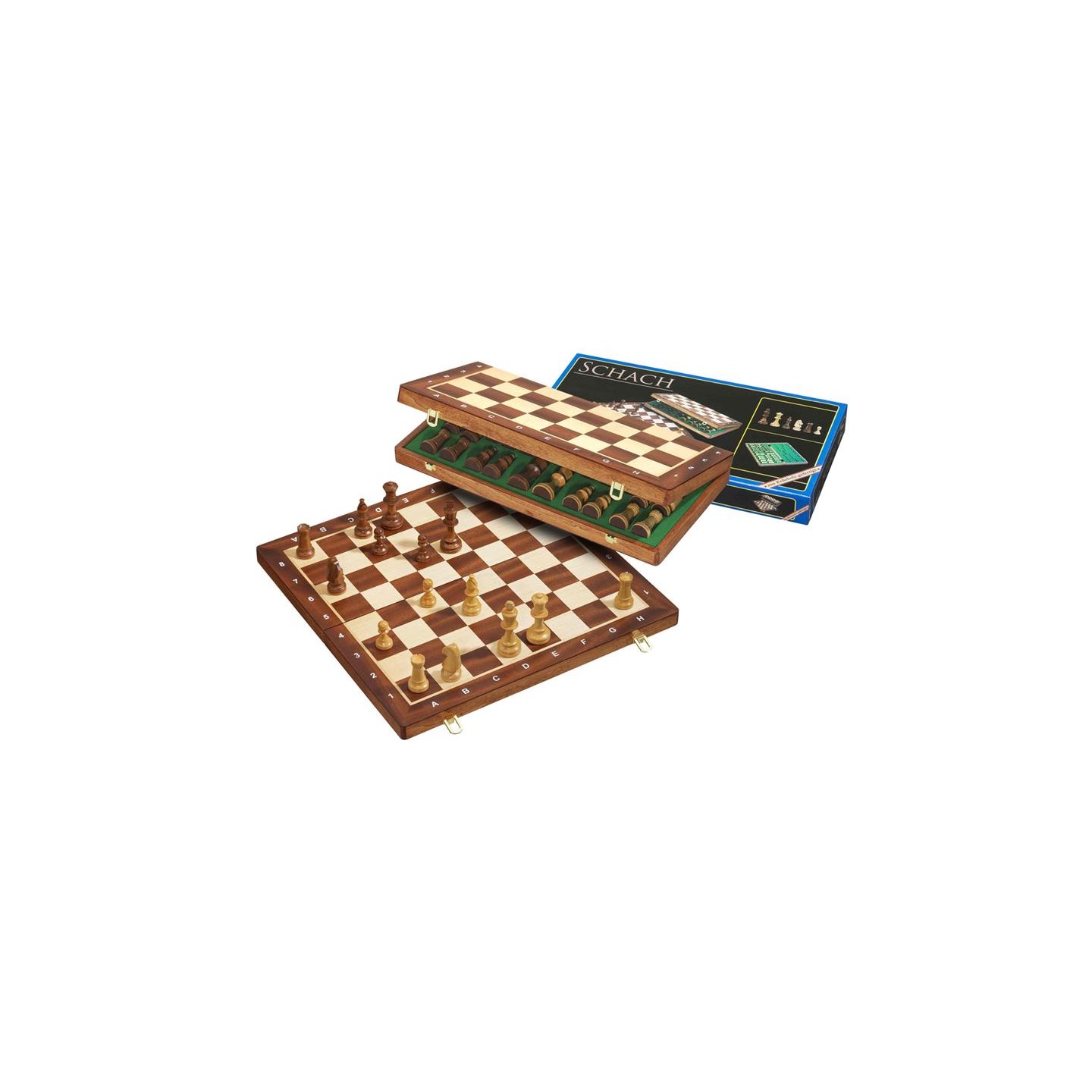 Schack i trä m/ pjäser Hopfällbart 47x47 50mm fält - kung 90mm