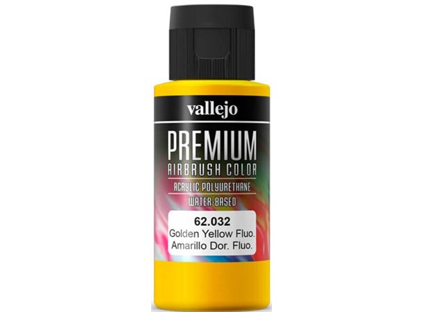 Vallejo Premium Fluo Golden Yellow 60ml Premium Airbrush Color - Fluorescent 