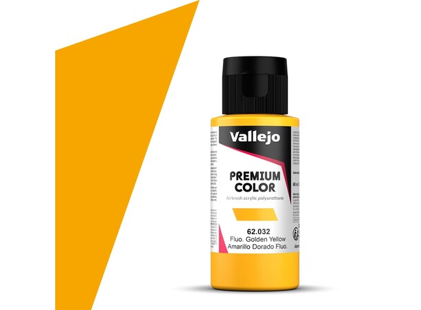 Vallejo Premium Fluo Golden Yellow 60ml Premium Airbrush Color - Fluorescent 