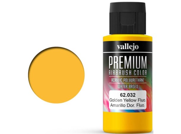 Vallejo Premium Fluo Golden Yellow 60ml Premium Airbrush Color - Fluorescent 