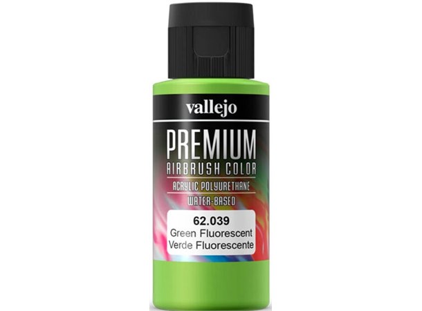 Vallejo Premium Fluo Green 60ml Premium Airbrush Color - Fluorescent 