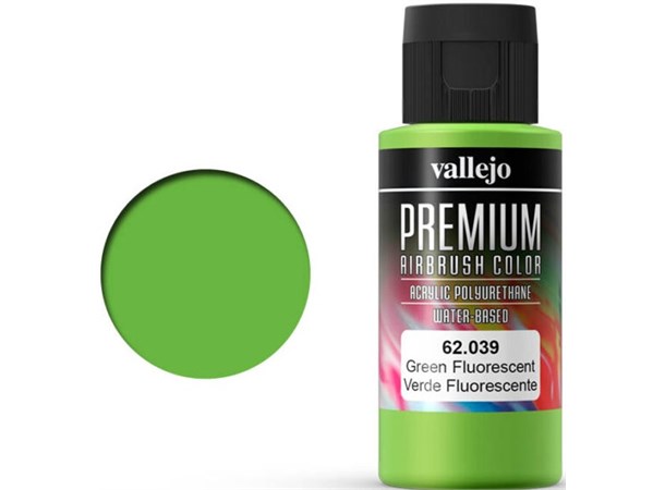 Vallejo Premium Fluo Green 60ml Premium Airbrush Color - Fluorescent 