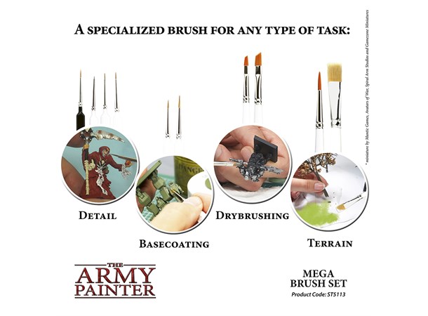 Wargames Mega Brush Set Army Painter - 10 kvalitetspenslar 