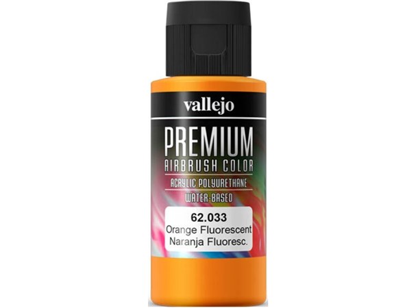 Vallejo Premium Fluo Orange 60ml Premium Airbrush Color - Fluorescent 