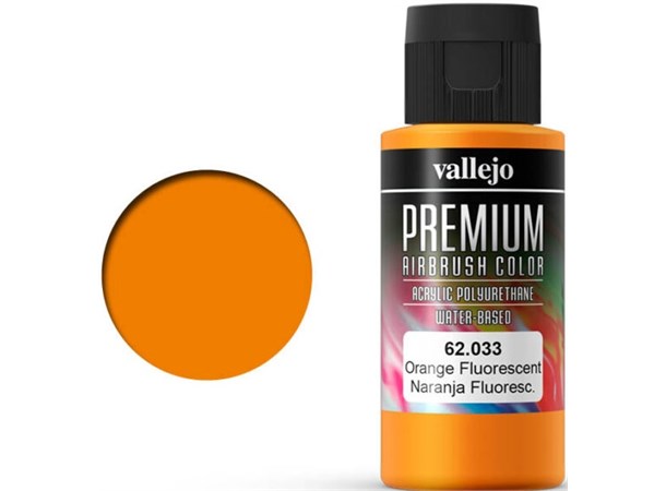 Vallejo Premium Fluo Orange 60ml Premium Airbrush Color - Fluorescent 