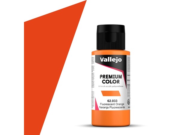 Vallejo Premium Fluo Orange 60ml Premium Airbrush Color - Fluorescent 