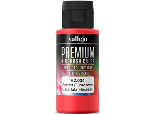 Vallejo Premium Fluo Scarlet 60ml Premium Airbrush Color - Fluorescent 