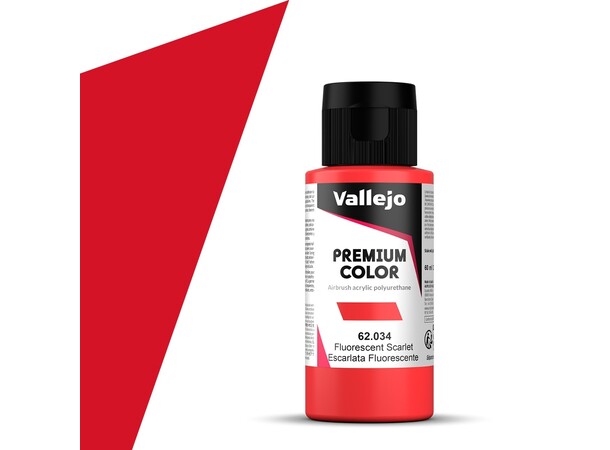 Vallejo Premium Fluo Scarlet 60ml Premium Airbrush Color - Fluorescent 