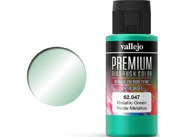 Vallejo Premium Metallic Green 60ml Premium Airbrush Color - Metallic 