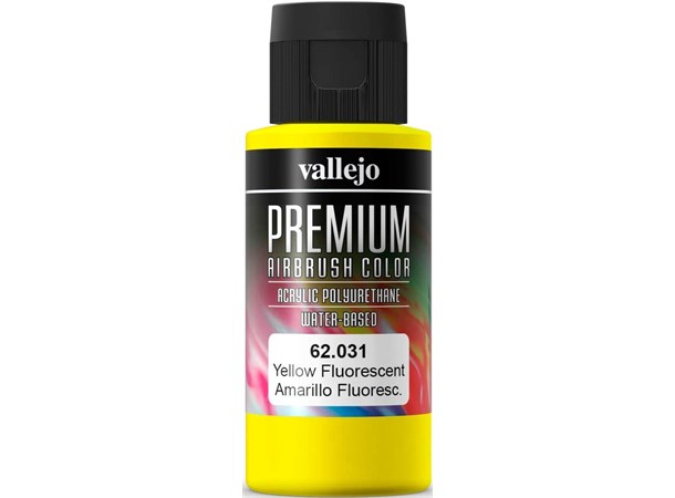 Vallejo Premium Fluo Yellow 60ml Premium Airbrush Color - Fluorescent 