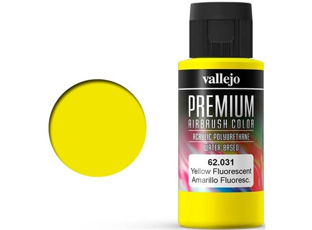 Vallejo Premium Fluo Yellow 60ml Premium Airbrush Color - Fluorescent 