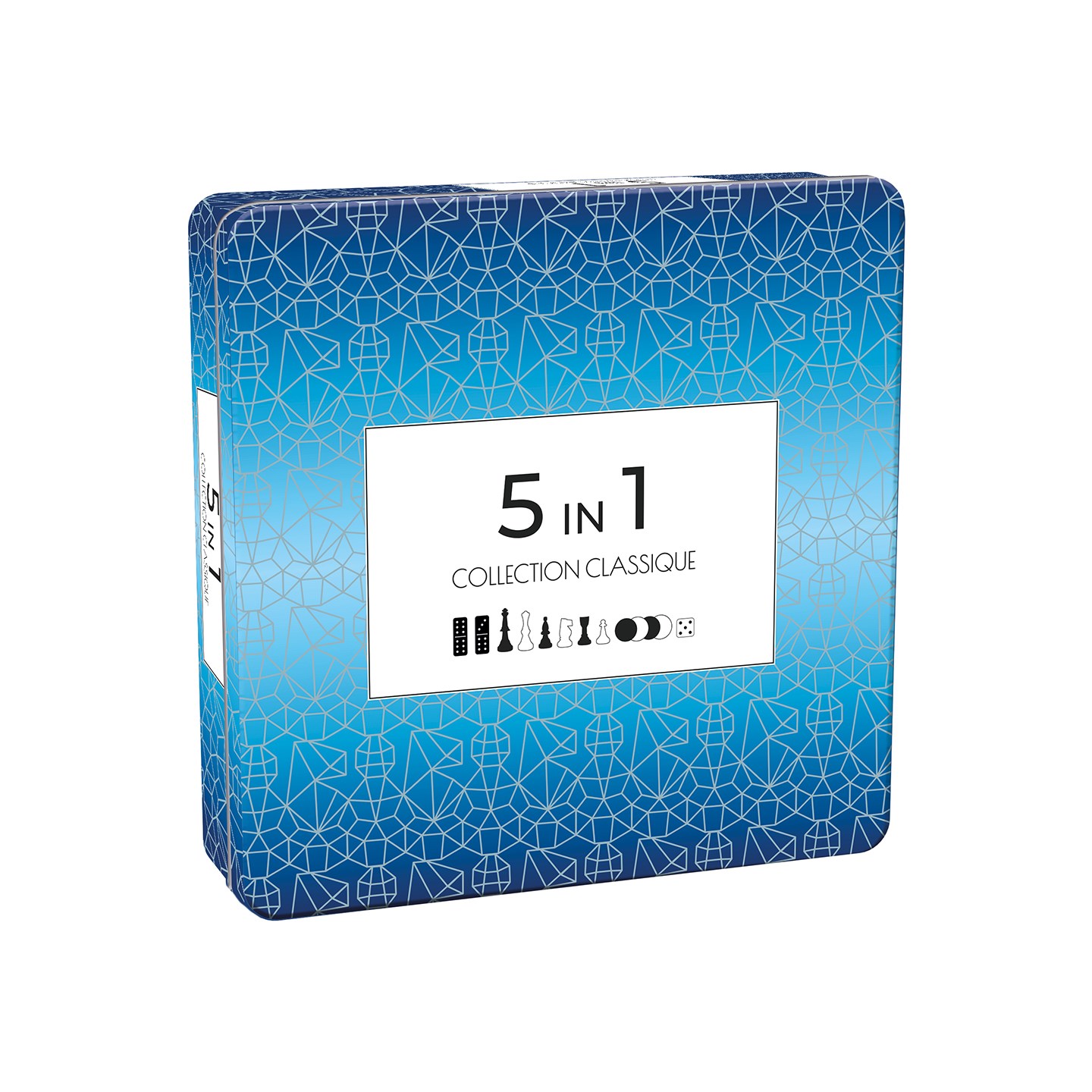 5 in 1-5 klassiska Brädspel Metallbox Sjakk/Backgammon/Domino/Dam/Tic Tac Toe