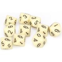 RPG Dice D10 Tärning 0-9 - 10st 16 mm Ivory/Black