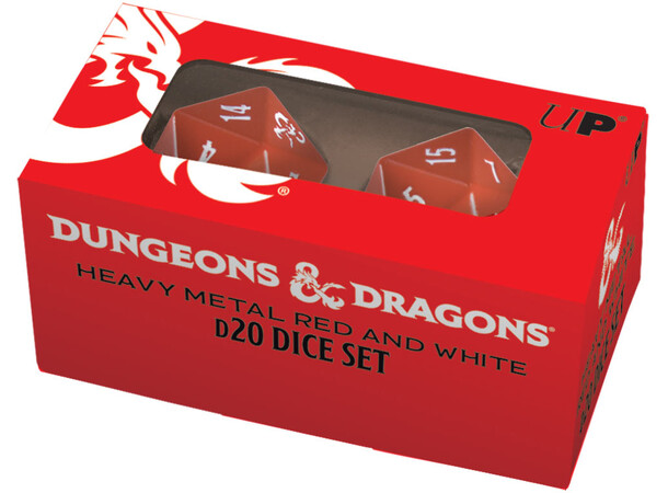 RPG Tärning D&D Dice D20 Metal Red/White D20-tärningar för rollspel - 2 st 