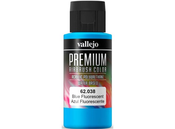 Vallejo Premium Fluo Blue 60ml Premium Airbrush Color - Fluorescent 