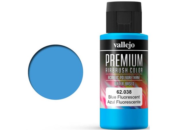 Vallejo Premium Fluo Blue 60ml Premium Airbrush Color - Fluorescent 