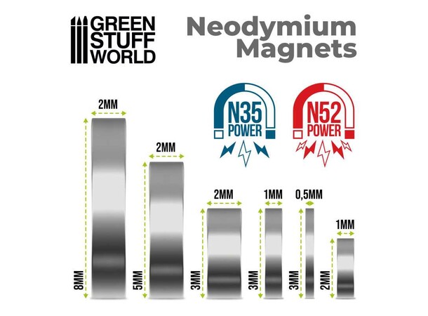 Neodymium Magnet 8x2mm - 50 st Green Stuff World 