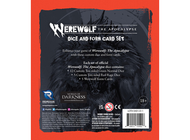 Werewolf Apocalypse RPG Dice & Card 