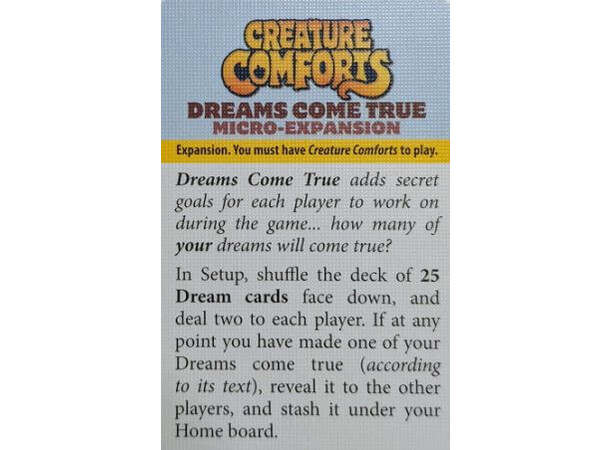 Creature Comforts Dreams Come True Exp Expansion till Creature Comforts 
