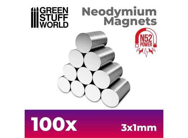 Neodymium Magnet 3x1mm - 100 st Green Stuff World 