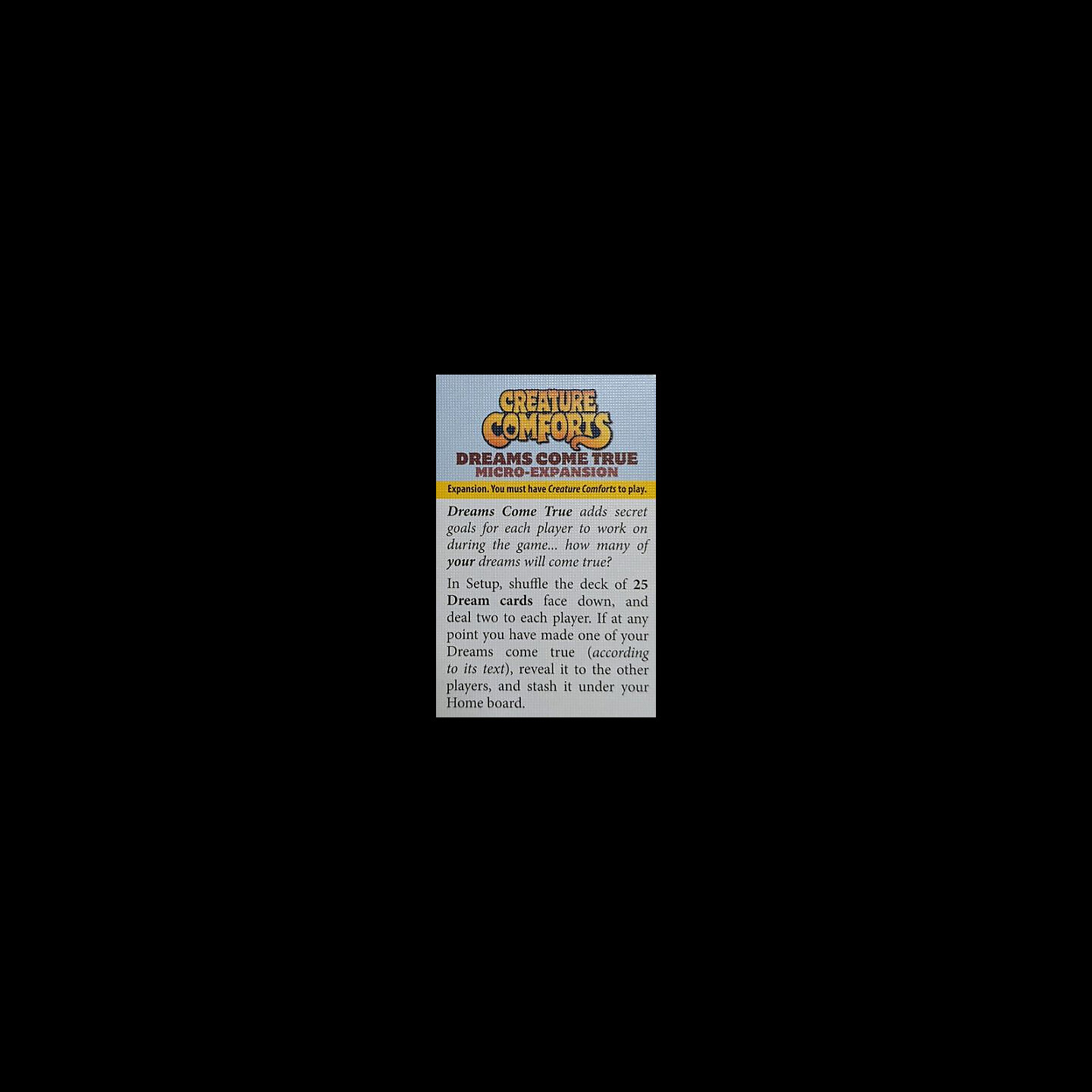 Creature Comforts Dreams Come True Exp Expansion till Creature Comforts