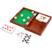 Kort + Tärningsspel med låda 2 kortlekar och 5 tärningar