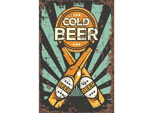 Metall Skilt Cold Beer 40 x 28cm 