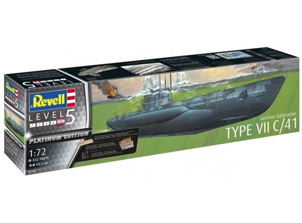 German Submarine Type VII C/41 Platinum Revell 1:72 Byggsats 