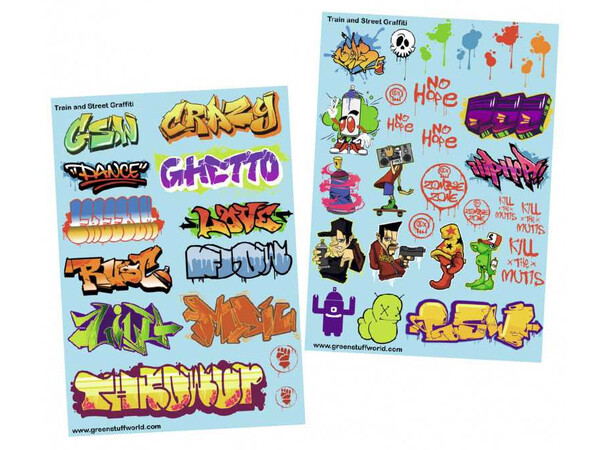 Waterslide Decals - Train & Graffiti Mix Green Stuff World 