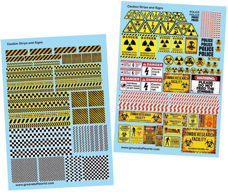 Waterslide Decals - Caution Strips/Signs Green Stuff World