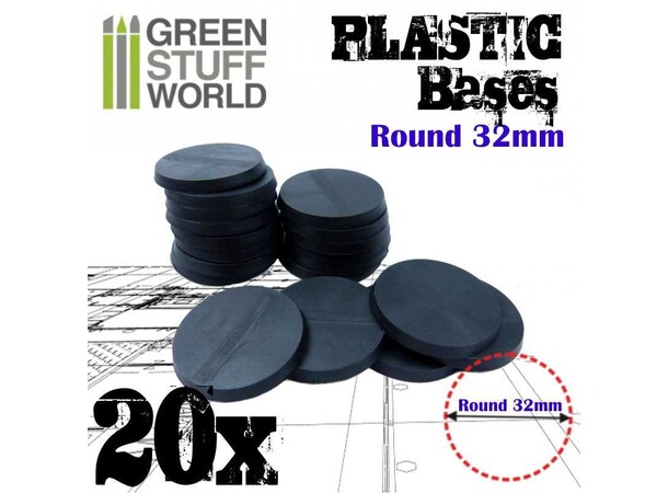 Plastbas Svart Round - 32mm (20 st) Green Stuff World 