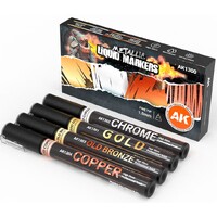 AK Metallic Liquid Markers - 4 st Chrome, Gold, Old Bronze, Copper
