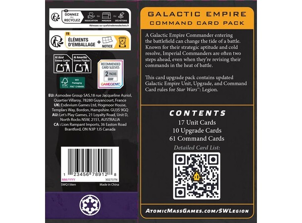 Star Wars Legion Galactic Command Cards Expansion till Star Wars Legion 
