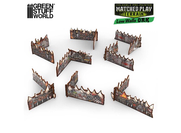 Matched Play Low Walls Orks - x8 Pre-Painted - Green Stuff World 