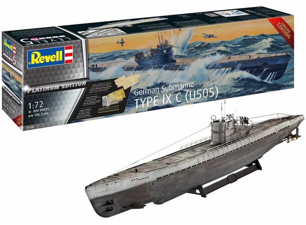 German Submarine Type IX C Platinum Ed Revell 1:72 Byggsats 