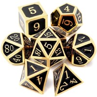 RPG Dice Set - Metal/Enamel Black & Gold 