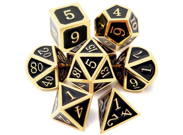 RPG Dice Set - Metal/Enamel Black & Gold 