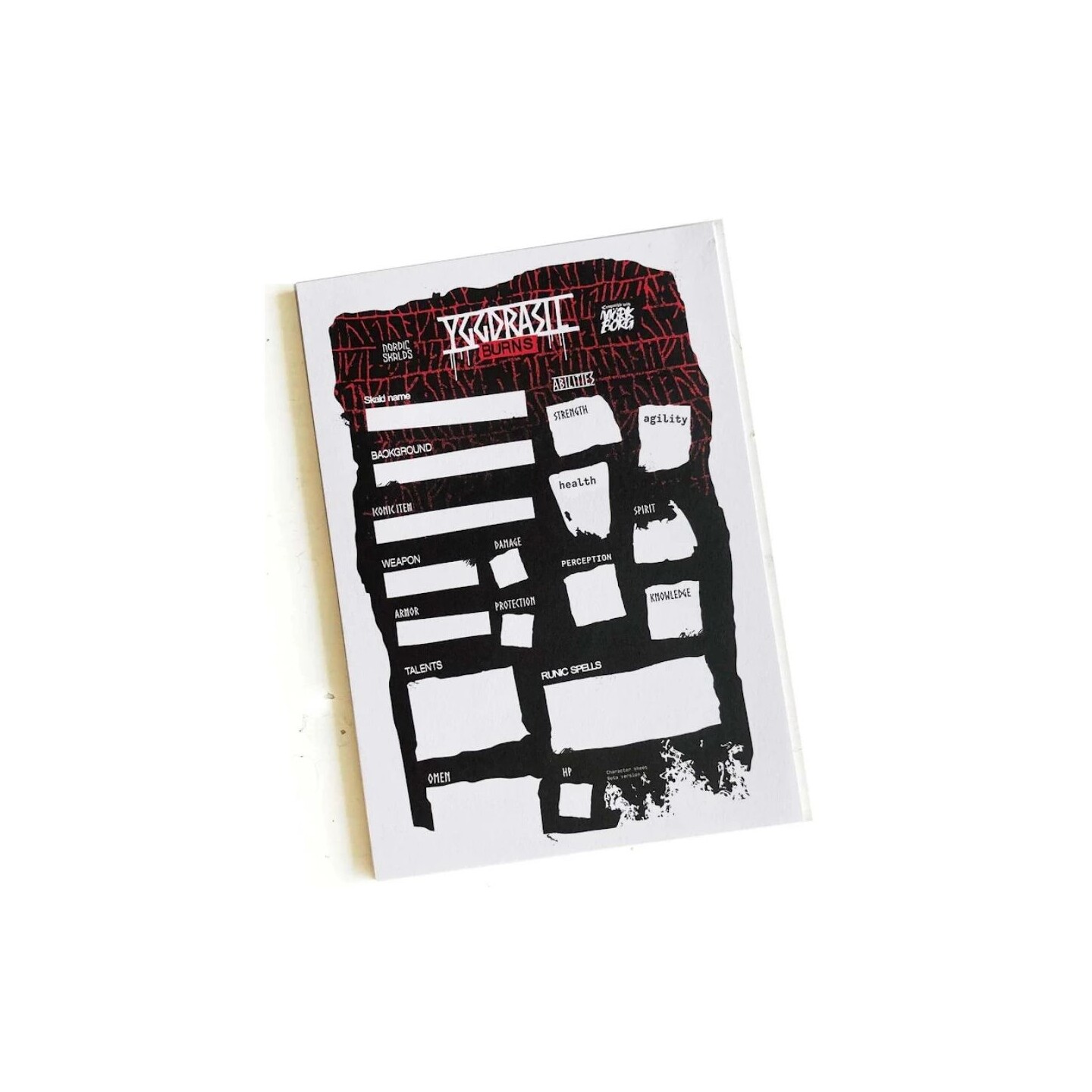 Yggdrasil Burns RPG Character Sheet Pad