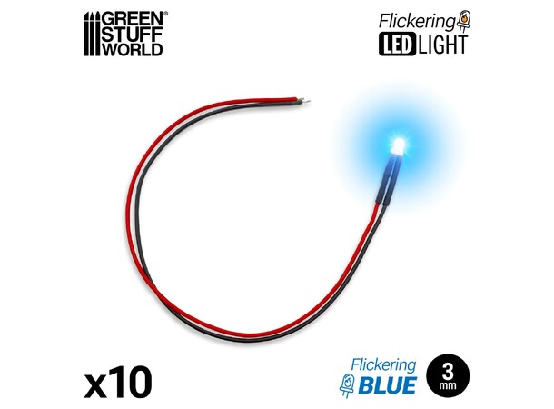 LED Light Blue Flickering 3mm (10 st) Green Stuff World 