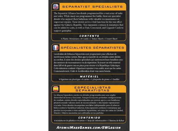 Star Wars Legion Separatist Specialists Unit Expansion 