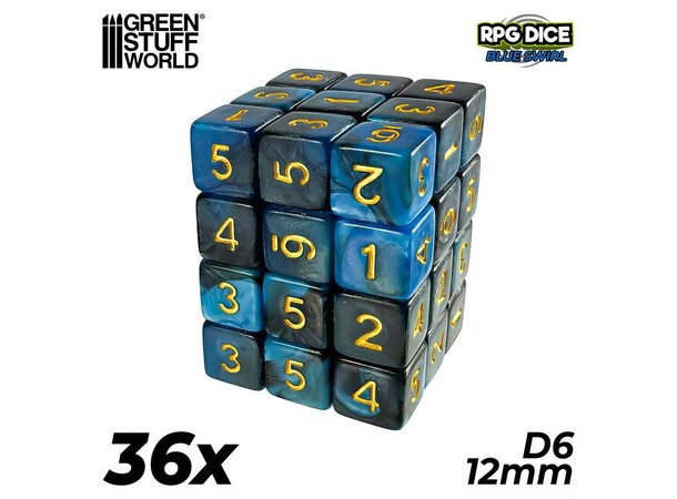 D6 12mm Dice Blue Swirl - 36 st Green Stuff World 