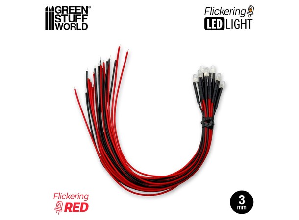 LED Light Red Flickering 3mm (10 st) Green Stuff World 
