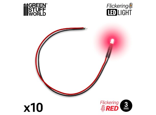 LED Light Red Flickering 3mm (10 st) Green Stuff World 
