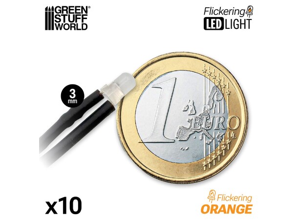 LED Light Orange Flickering 3mm (10 st) Green Stuff World 